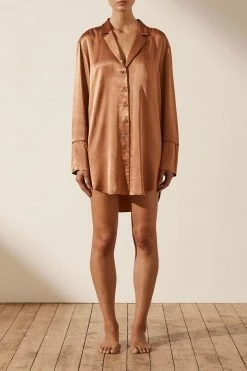 Shona Joy LA LUNE LOUNGE SHIRT DRESS - COPPER DRESSES