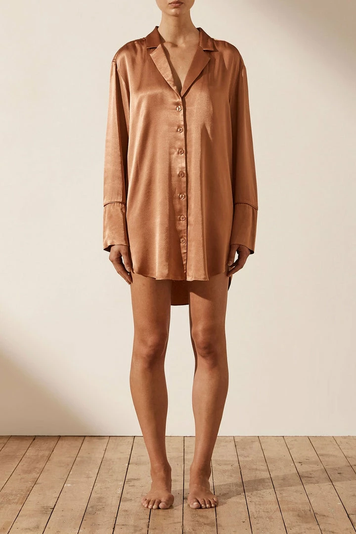 Shona Joy LA LUNE LOUNGE SHIRT DRESS - COPPER DRESSES