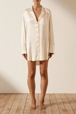 Shona Joy LA LUNE LOUNGE SHIRT DRESS - CREAM DRESSES
