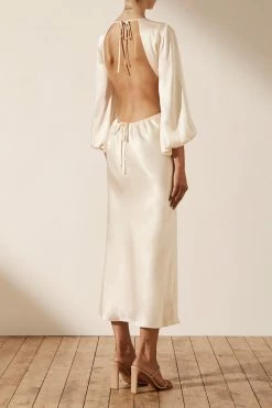 Shona Joy DRESSES LA LUNE OPEN BACK BALLOON SLEEVE MIDI DRESS - CREAM