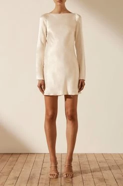 Shona Joy DRESSES LA LUNE LONG SLEEVE BACKLESS MINI DRESS - CREAM