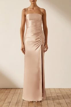 Shona Joy DRESSES LA LUNE RUCHED MAXI DRESS - DESERT ROSE