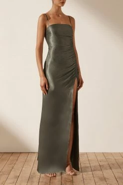 Shona Joy LA LUNE RUCHED MAXI DRESS - OLIVE