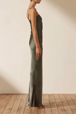 Shona Joy LA LUNE RUCHED MAXI DRESS - OLIVE