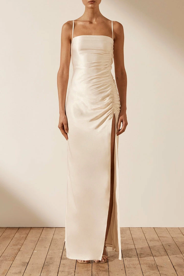 Shona Joy LA LUNE RUCHED MAXI DRESS - CREAM
