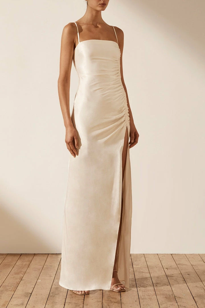 Shona Joy LA LUNE RUCHED MAXI DRESS - CREAM