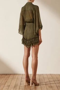 Shona Joy IRIS BUTTON UP RUCHED MINI DRESS - CUMIN