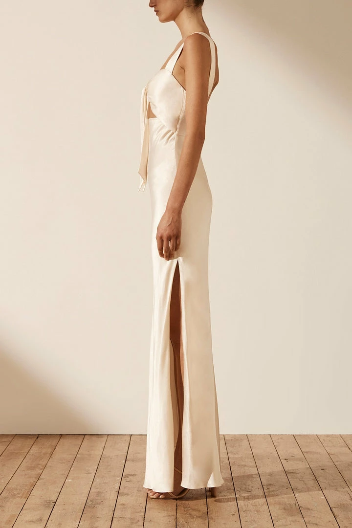 Shona Joy LA LUNE BOW TIE MAXI DRESS - CREAM DRESSES