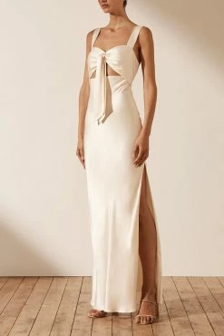 Shona Joy LA LUNE BOW TIE MAXI DRESS - CREAM DRESSES