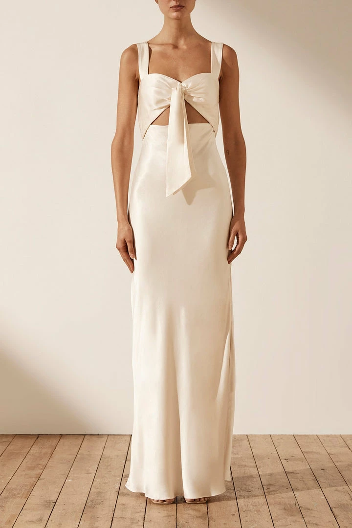 Shona Joy LA LUNE BOW TIE MAXI DRESS - CREAM DRESSES