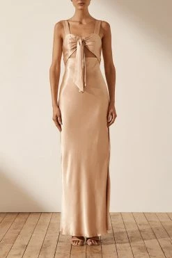 Shona Joy DRESSES LA LUNE BOW TIE MAXI DRESS - DESERT ROSE