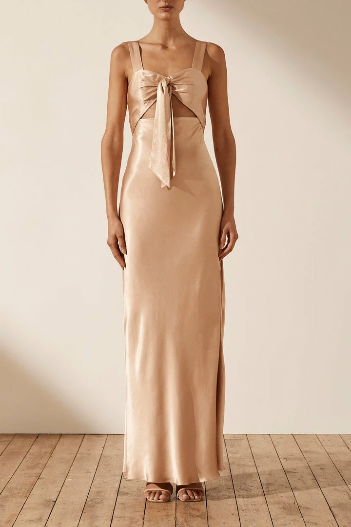 Shona Joy DRESSES LA LUNE BOW TIE MAXI DRESS - DESERT ROSE