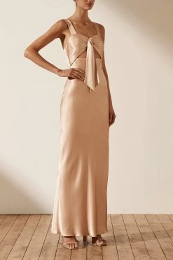 Shona Joy DRESSES LA LUNE BOW TIE MAXI DRESS - DESERT ROSE