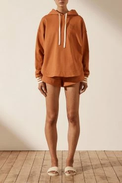 Shona Joy TOPS SJ LOGO CURVED HEM HOODIE - TURMERIC