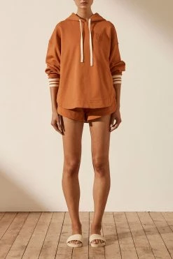 Shona Joy TOPS SJ LOGO CURVED HEM HOODIE - TURMERIC
