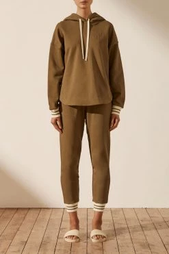 Shona Joy SJ LOGO CURVED HEM HOODIE - CUMIN TOPS