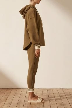 Shona Joy SJ LOGO CURVED HEM HOODIE - CUMIN TOPS