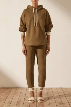 Shona Joy SJ LOGO CURVED HEM HOODIE - CUMIN TOPS