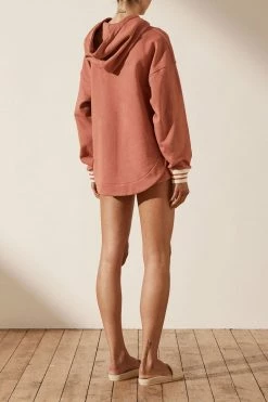 Shona Joy SJ LOGO CURVED HEM HOODIE - RHUBARB TOPS