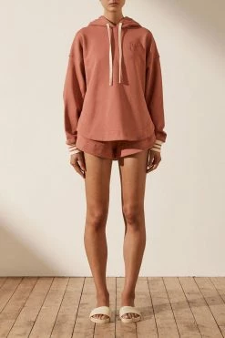 Shona Joy SJ LOGO CURVED HEM HOODIE - RHUBARB TOPS