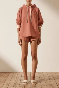 Shona Joy SJ LOGO CURVED HEM HOODIE - RHUBARB TOPS