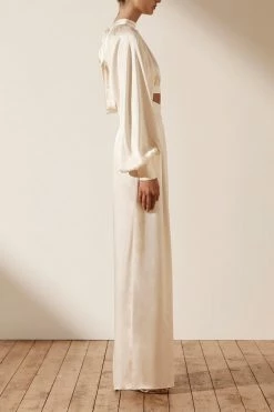 Shona Joy LA LUNE HIGH NECK TIE UP CROP TOP - CREAM TOPS