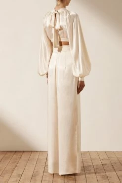 Shona Joy LA LUNE HIGH NECK TIE UP CROP TOP - CREAM TOPS