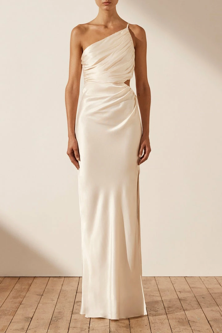 Shona Joy LA LUNE ASYMMETRICAL GATHERED MAXI DRESS - CREAM