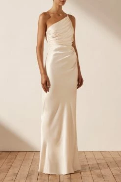 Shona Joy LA LUNE ASYMMETRICAL GATHERED MAXI DRESS - CREAM