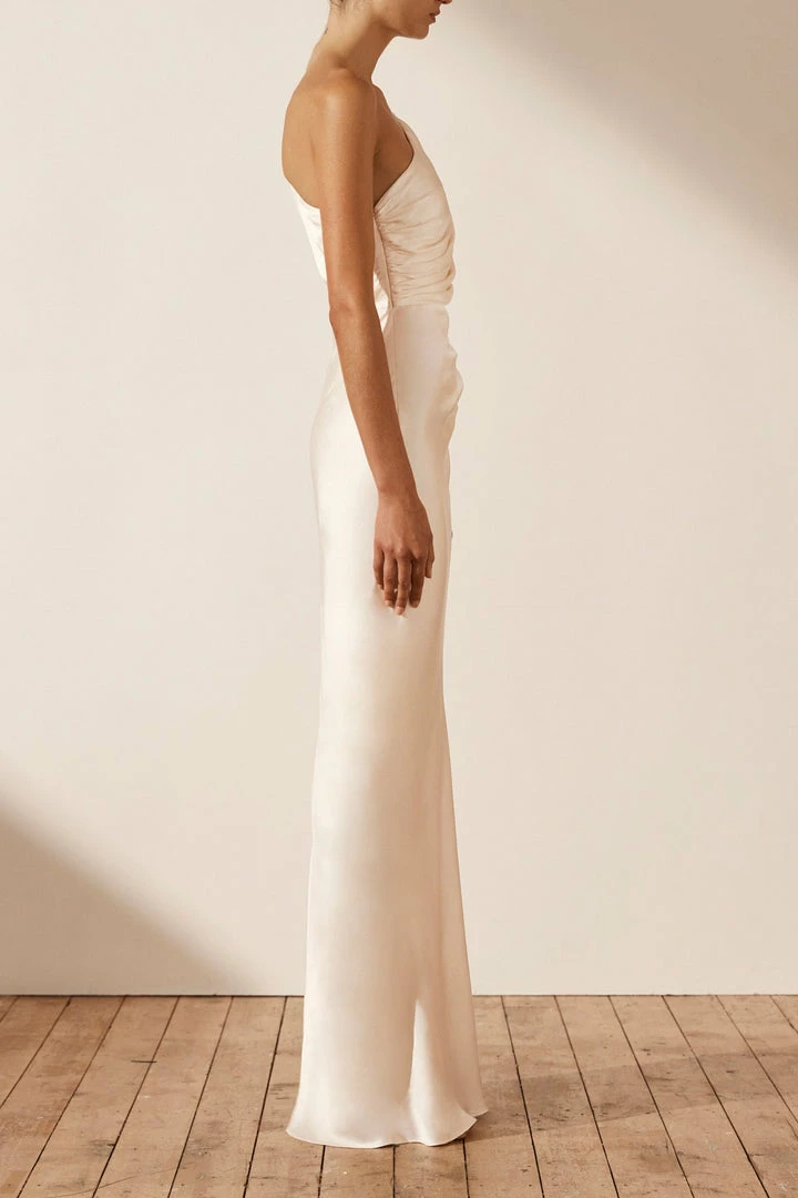 Shona Joy LA LUNE ASYMMETRICAL GATHERED MAXI DRESS - CREAM