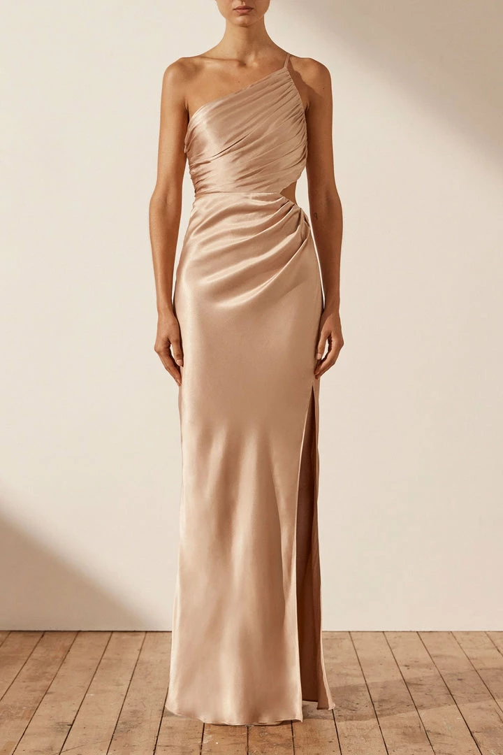 Shona Joy LA LUNE ASYMMETRICAL GATHERED MAXI DRESS - DESERT ROSE DRESSES