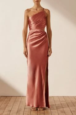 Shona Joy LA LUNE ASYMMETRICAL GATHERED MAXI DRESS - TERRACOTTA