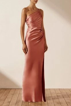 Shona Joy LA LUNE ASYMMETRICAL GATHERED MAXI DRESS - TERRACOTTA