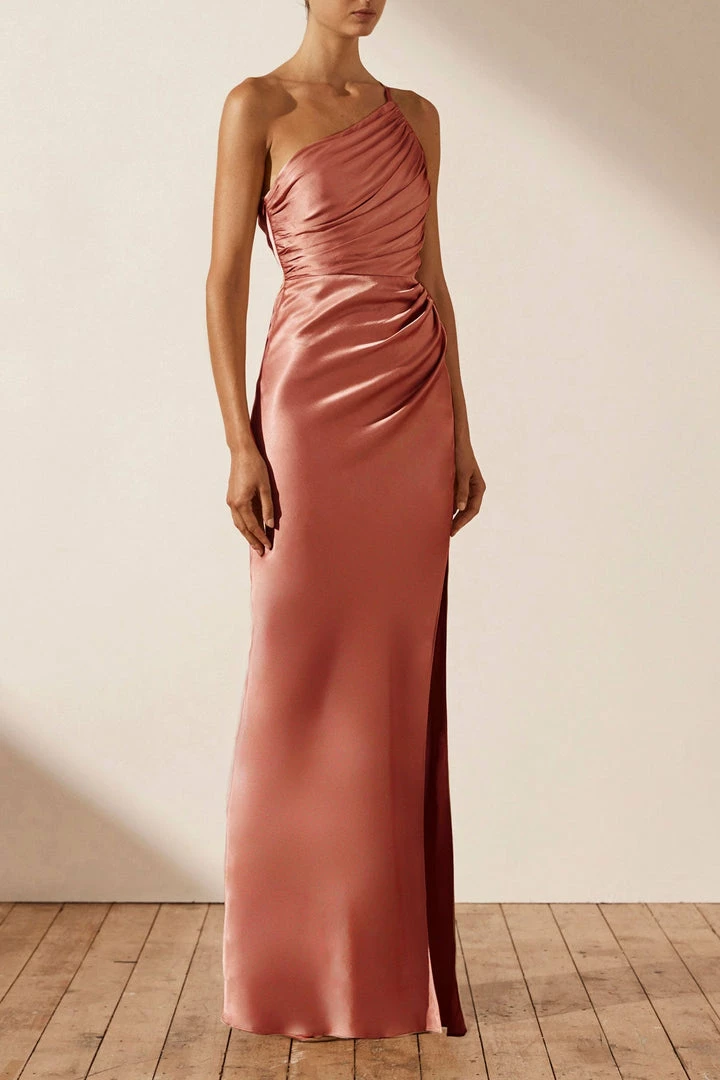 Shona Joy LA LUNE ASYMMETRICAL GATHERED MAXI DRESS - TERRACOTTA