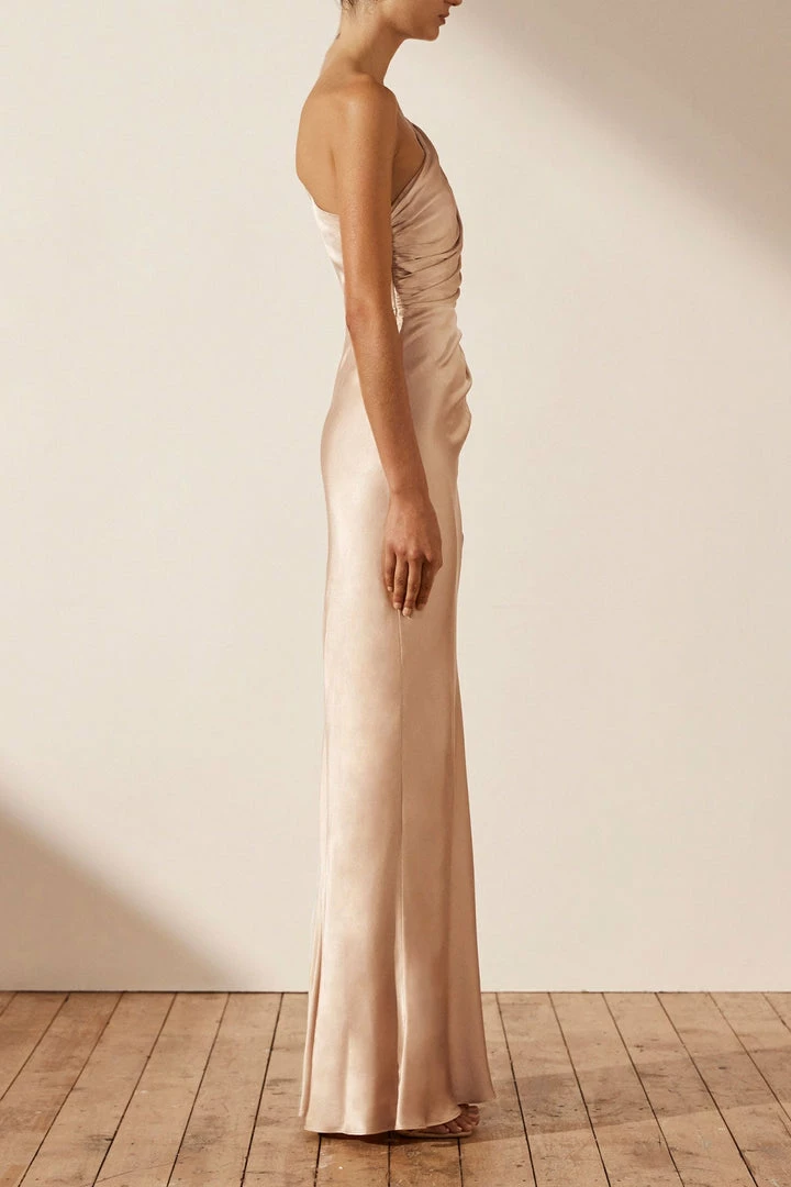 Shona Joy LA LUNE ASYMMETRICAL GATHERED MAXI DRESS - DESERT ROSE DRESSES