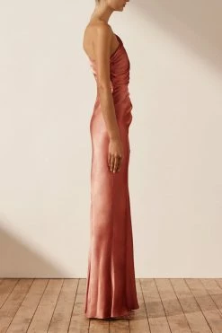Shona Joy LA LUNE ASYMMETRICAL GATHERED MAXI DRESS - TERRACOTTA