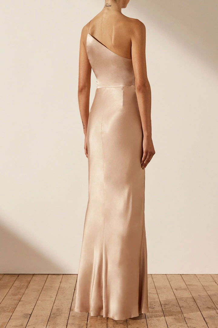 Shona Joy LA LUNE ASYMMETRICAL GATHERED MAXI DRESS - DESERT ROSE DRESSES