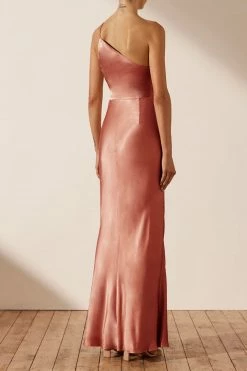 Shona Joy LA LUNE ASYMMETRICAL GATHERED MAXI DRESS - TERRACOTTA