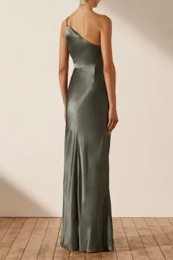Shona Joy LA LUNE ASYMMETRICAL GATHERED MAXI DRESS - OLIVE DRESSES