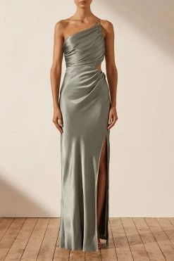 Shona Joy LA LUNE ASYMMETRICAL GATHERED MAXI DRESS - SAGE DRESSES