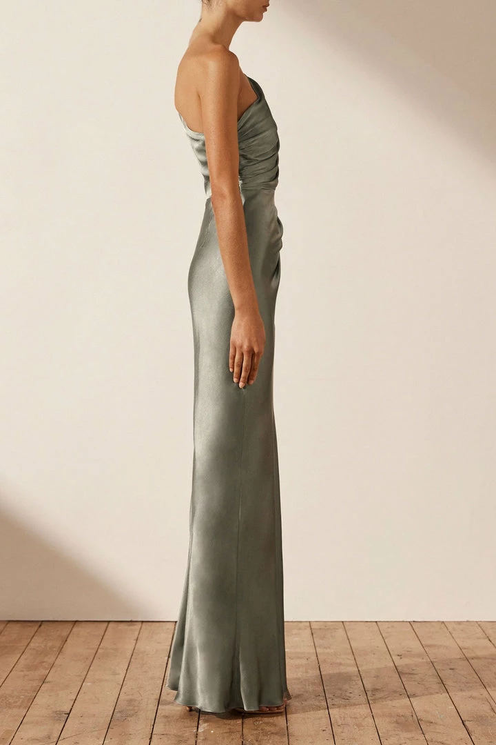 Shona Joy LA LUNE ASYMMETRICAL GATHERED MAXI DRESS - SAGE DRESSES