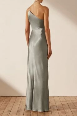 Shona Joy LA LUNE ASYMMETRICAL GATHERED MAXI DRESS - SAGE DRESSES