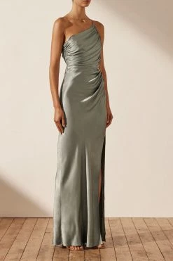 Shona Joy LA LUNE ASYMMETRICAL GATHERED MAXI DRESS - SAGE DRESSES