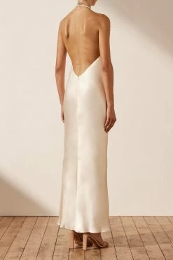 Shona Joy LA LUNE LOW BACK HALTER NECK MIDI DRESS - CREAM DRESSES