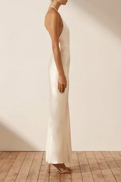 Shona Joy LA LUNE LOW BACK HALTER NECK MIDI DRESS - CREAM DRESSES