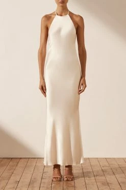 Shona Joy LA LUNE LOW BACK HALTER NECK MIDI DRESS - CREAM DRESSES