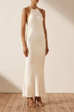 Shona Joy LA LUNE LOW BACK HALTER NECK MIDI DRESS - CREAM DRESSES