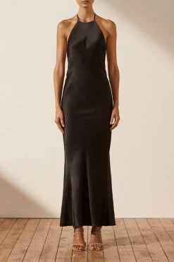 Shona Joy DRESSES LA LUNE LOW BACK HALTER NECK MIDI DRESS - BLACK