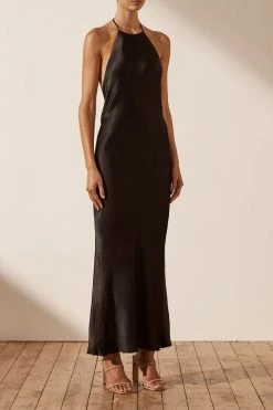 Shona Joy DRESSES LA LUNE LOW BACK HALTER NECK MIDI DRESS - BLACK