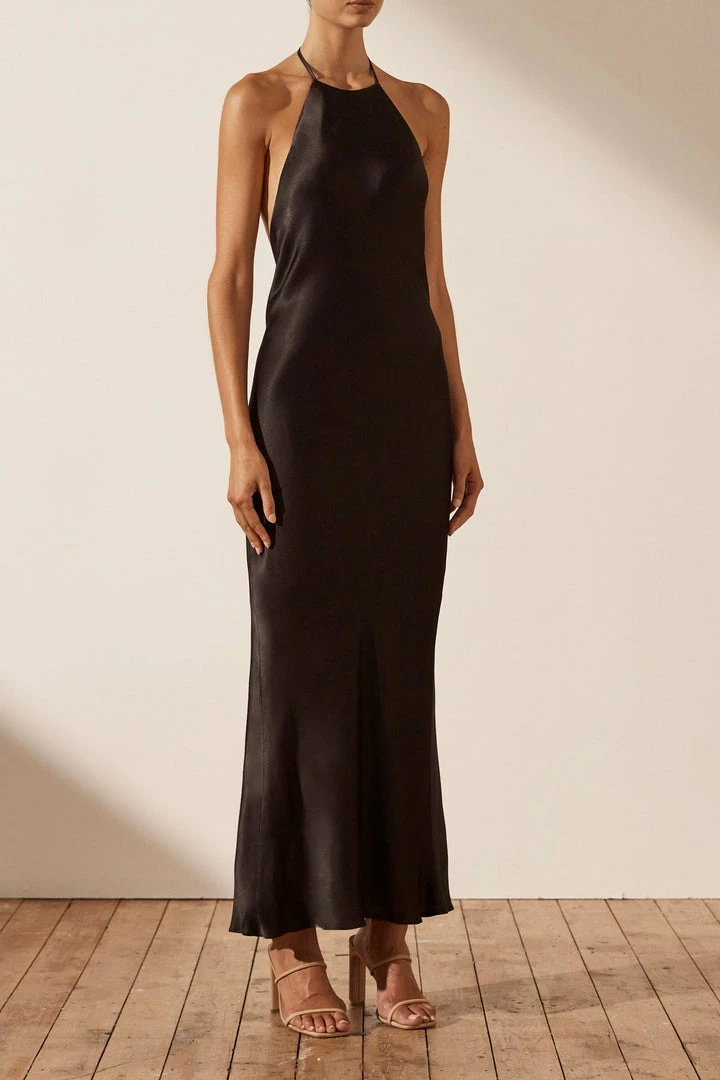 Shona Joy DRESSES LA LUNE LOW BACK HALTER NECK MIDI DRESS - BLACK